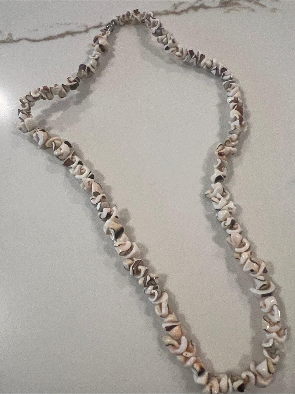 Natural Curly Shell Chip Necklace - Cream & Brown Beach Accent